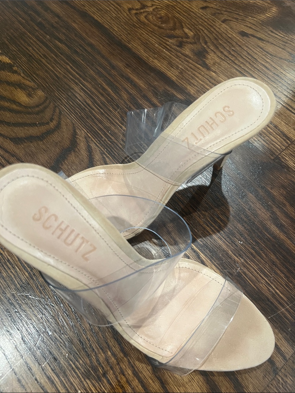 SCHUTZ Nude Clear Strap Stiletto Sandals